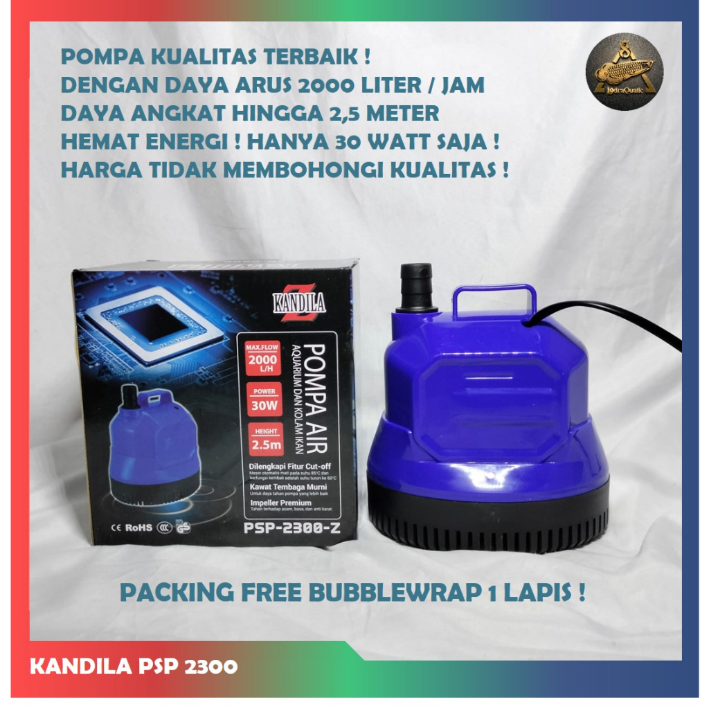 PROMO MURAH POMPA HIDROPONIK KANDILA PSP 2300 POMPA KOLAM IKAN NAIK 2,5 METER POMPA 2000 LITER PER J