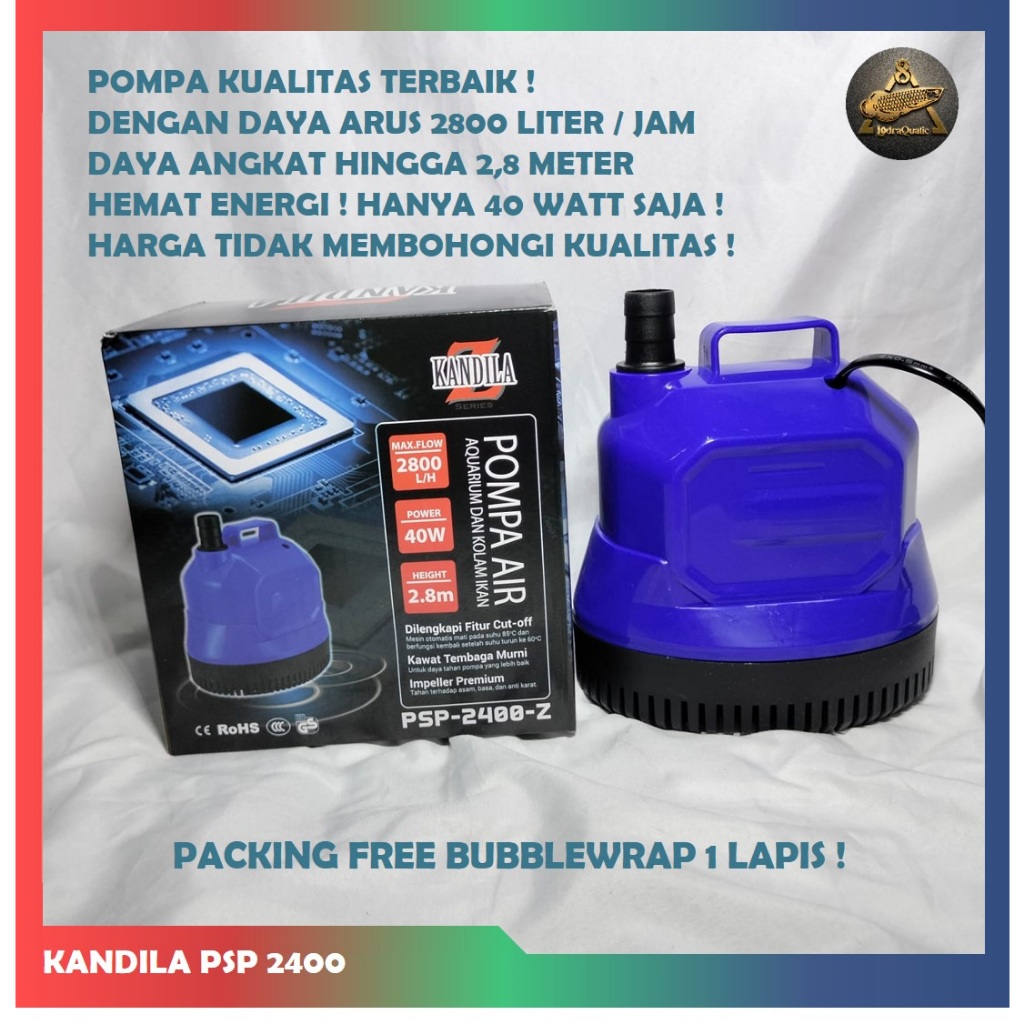 PROMO MURAH POMPA HIDROPONIK KANDILA PSP 2400 POMPA KOLAM IKAN NAIK 2,8 METER POMPA 2800 LITER PER J