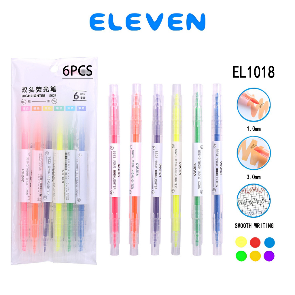 

ELEVEN Spidol 2 sisi Tebal dan Tipis Warna Highlighter Untuk Stationary Sekolah