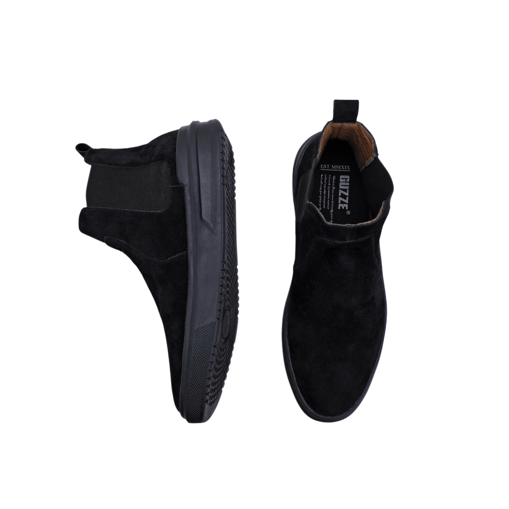 MURAH SEPATU CASUAL PRIA SUEDE CHELSEA BOOTS GUZZE AXTON BLACK HERITAGE