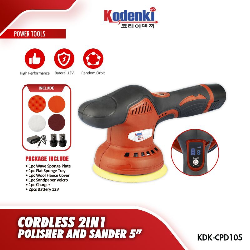 KODENKI CPD105 Polisher Sander Cordless Mesin Poles Amplas 5&quot; Baterai