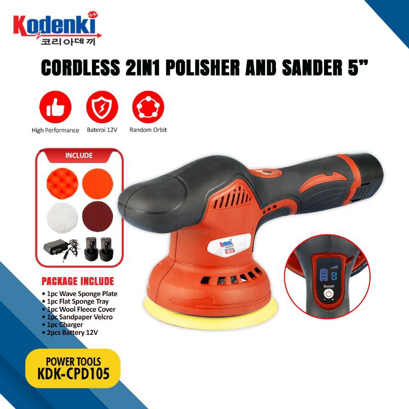 KODENKI CPD105 Polisher Sander Cordless Mesin Poles Amplas 5&quot; Baterai