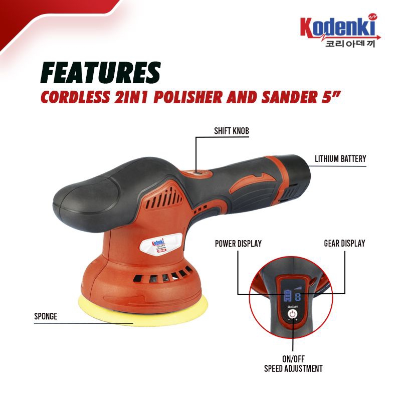 KODENKI CPD105 Polisher Sander Cordless Mesin Poles Amplas 5&quot; Baterai