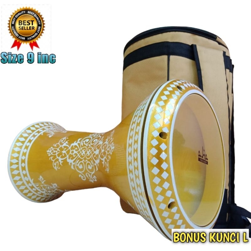 Darbuka 9 inchi motif kuning putih mika aha percussion original