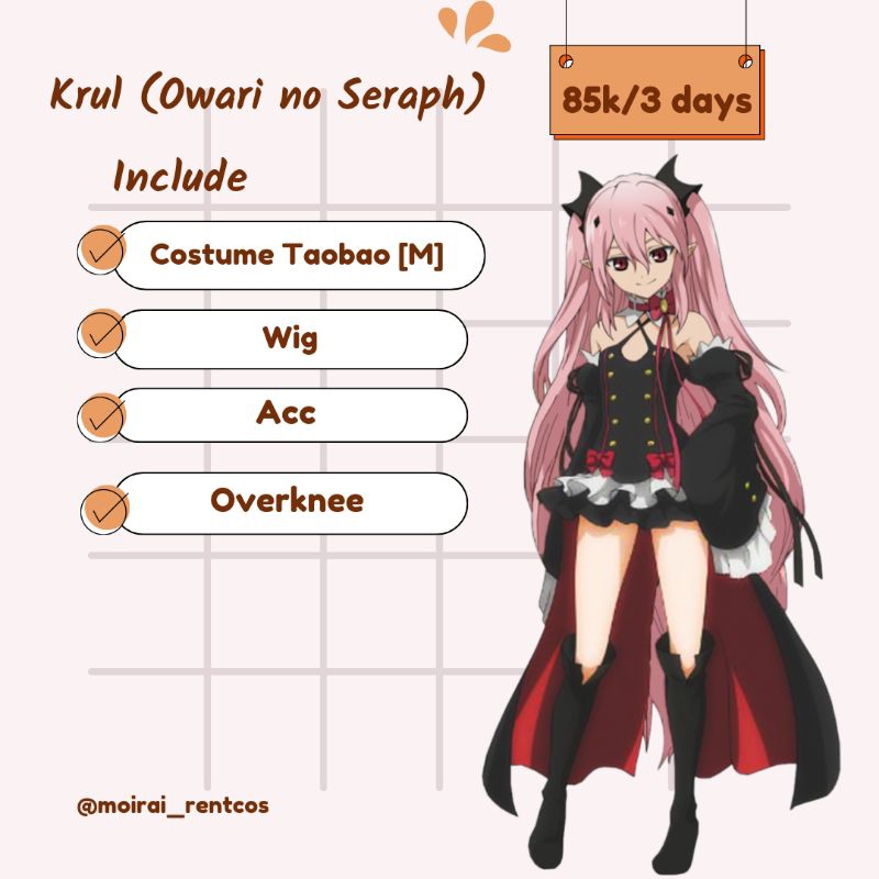 RENTAL COSTUME COSPLAY KRUL TEPES OWARI NO SERAPH