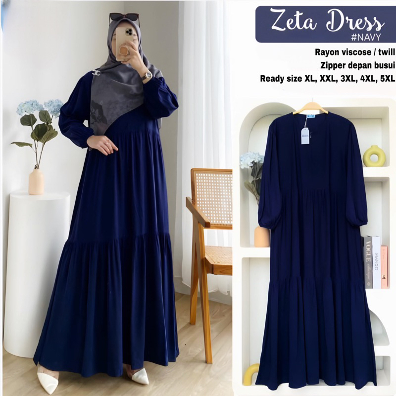 GAMIS POLOS ZETA Black Twill MAXY DRESS RAYON TWILL RAYON VISCOSE SUPER JUMBO LD 110 120 130 140 150 BEST SELLER BIG SIZE XL XXL 3XL 4XL 5XL Busui Ready Stock Termurah-Zeta Navy Twill
