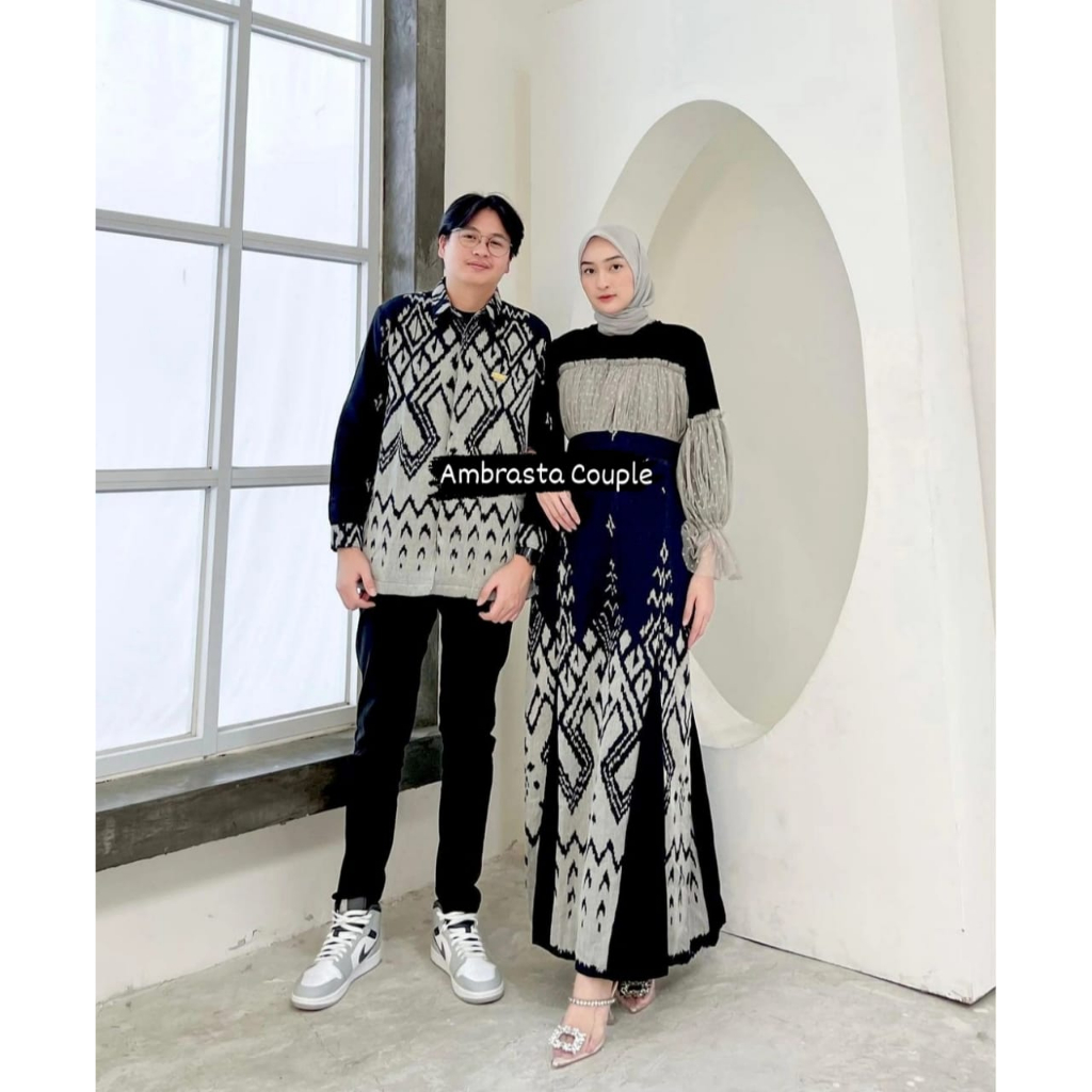Set Baju Couple Pasangan Pesta Kondangan Tenun Etnik Kombinasi Brokat Kekinian Elegan