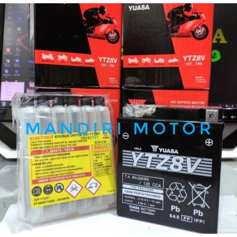 Aki Accu Yuasa YTZ8V 7,4Ah 12 Volt Aki Kering KLX Xmax R25 CBR 150 Original Yuasa