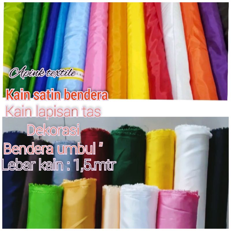 kain satin bendera polos lebar kain 1.50cm bendera polos