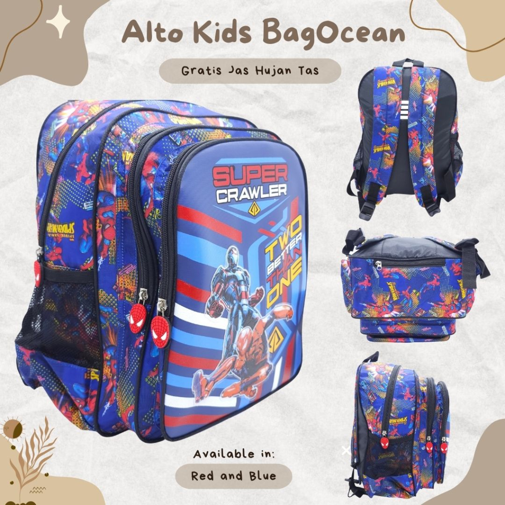 TAS ANAK ALTO MOTIF SPIDERMAN SIZE 15 INCHI ORIGINAL MURAH 3RUANG/ RANSEL SEKOLAH ANAK COWOK ALTO MO