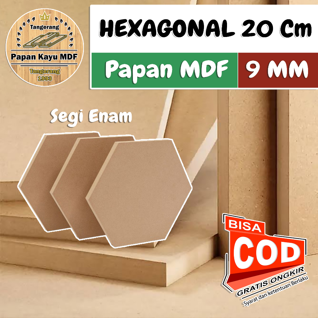 Kayu Papan MDF Ketebalan 9MM Persegi Enam / Hexagonal 20cm MDF BOARD