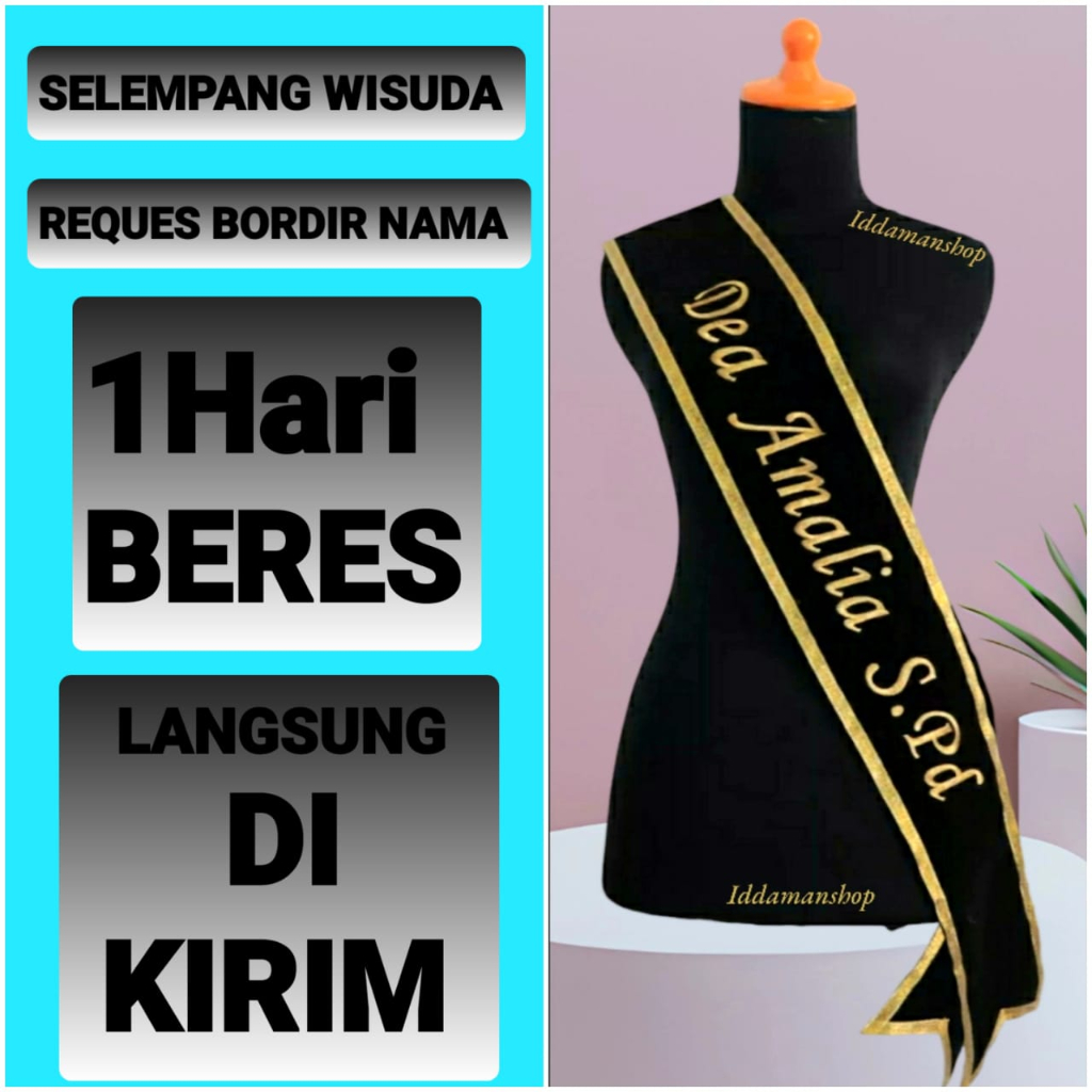 Selempang Wisuda Reques Bordir Nama Satu Hari Beres