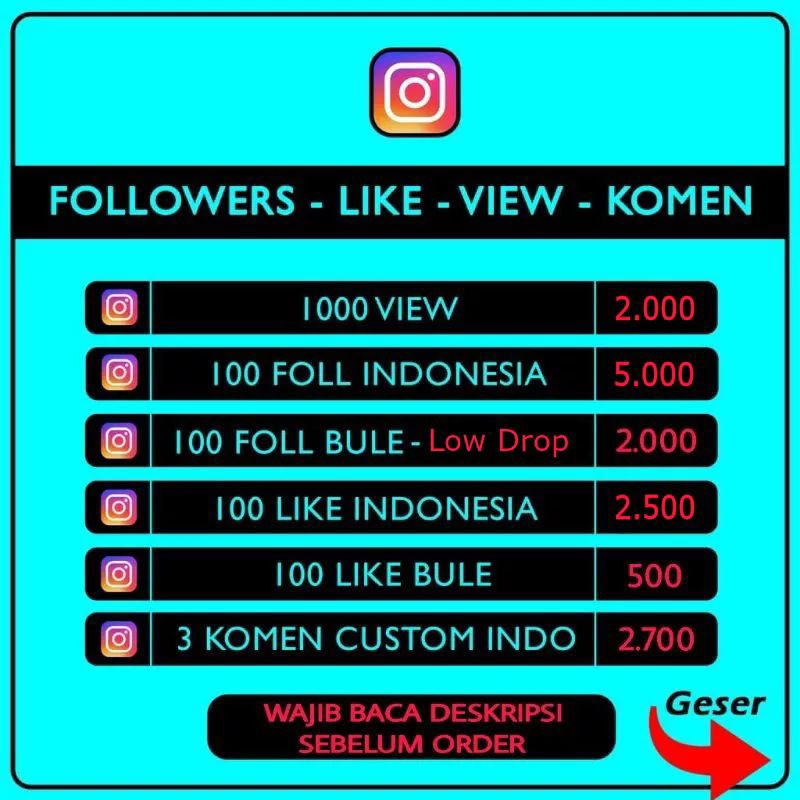 FOLLOWER INSTAGRAM VIEW LIKE FOLLOWERS KOMENTAR IG INDONESIA FOLL PERMANEN GARANSI