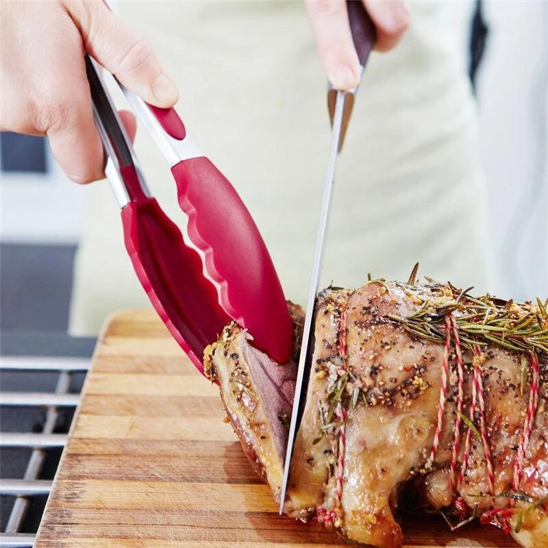 Penjepit Makanan Silicone + Stainless Capitan Salad Buah Gorengan Kue Roti Bakpao Mie Anti Lengket Pinset Alat Jepitan Makanan Plastik Tahan Panas Food Tongs Serbaguna-1