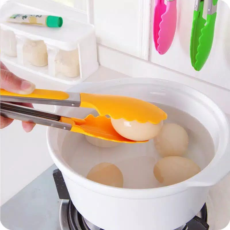 Penjepit Makanan Silicone + Stainless Capitan Salad Buah Gorengan Kue Roti Bakpao Mie Anti Lengket Pinset Alat Jepitan Makanan Plastik Tahan Panas Food Tongs Serbaguna-2