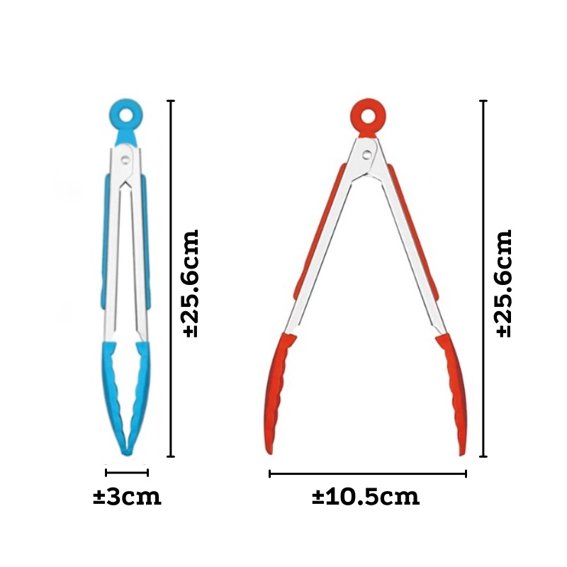 Penjepit Makanan Silicone + Stainless Capitan Salad Buah Gorengan Kue Roti Bakpao Mie Anti Lengket Pinset Alat Jepitan Makanan Plastik Tahan Panas Food Tongs Serbaguna-6