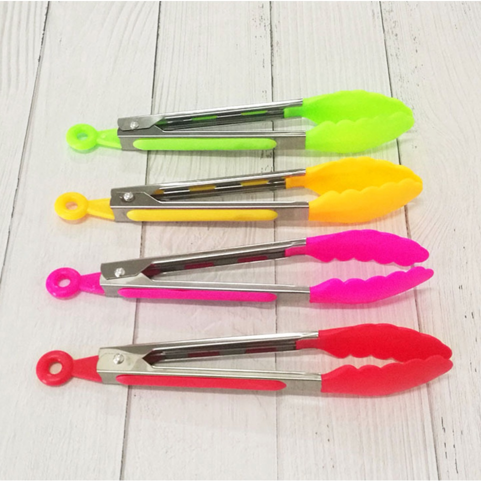 Penjepit Makanan Silicone + Stainless Capitan Salad Buah Gorengan Kue Roti Bakpao Mie Anti Lengket Pinset Alat Jepitan Makanan Plastik Tahan Panas Food Tongs Serbaguna-8