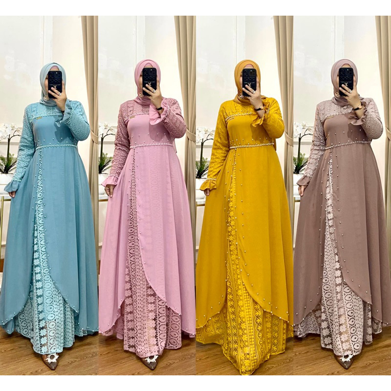 GAMIS MUTIARA MATERIAL BROKAT MALIKA PREMIUM / GAMIS PESTA MODERN / GAMIS KONDANGAN / GAMIS PAYET / 