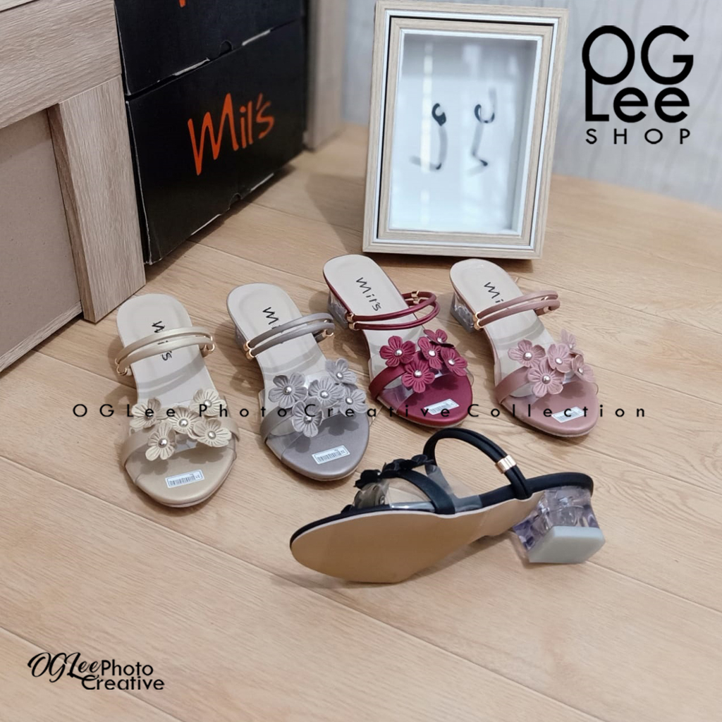 Sandal Sepatu Anak Perempuan Hak Kaca Motif Bunga Mika Bening Heels Selop Pesta Wanita SM1