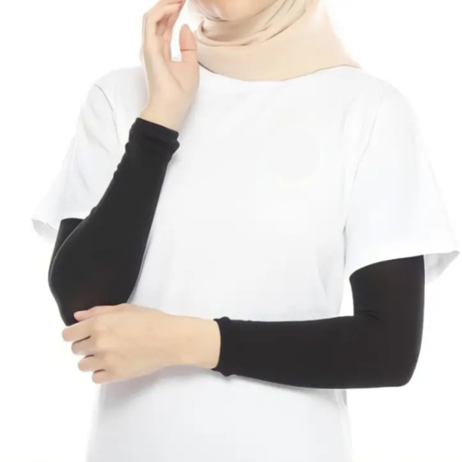 Manset Tangan Sarung lengan Bahan Stocking Tipis Pria Dan Wanita Dewasa Polos Hitam Dan Warna Kulit