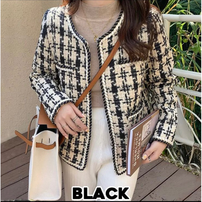 Houndstooth tweed blazer / korean tweed blazer