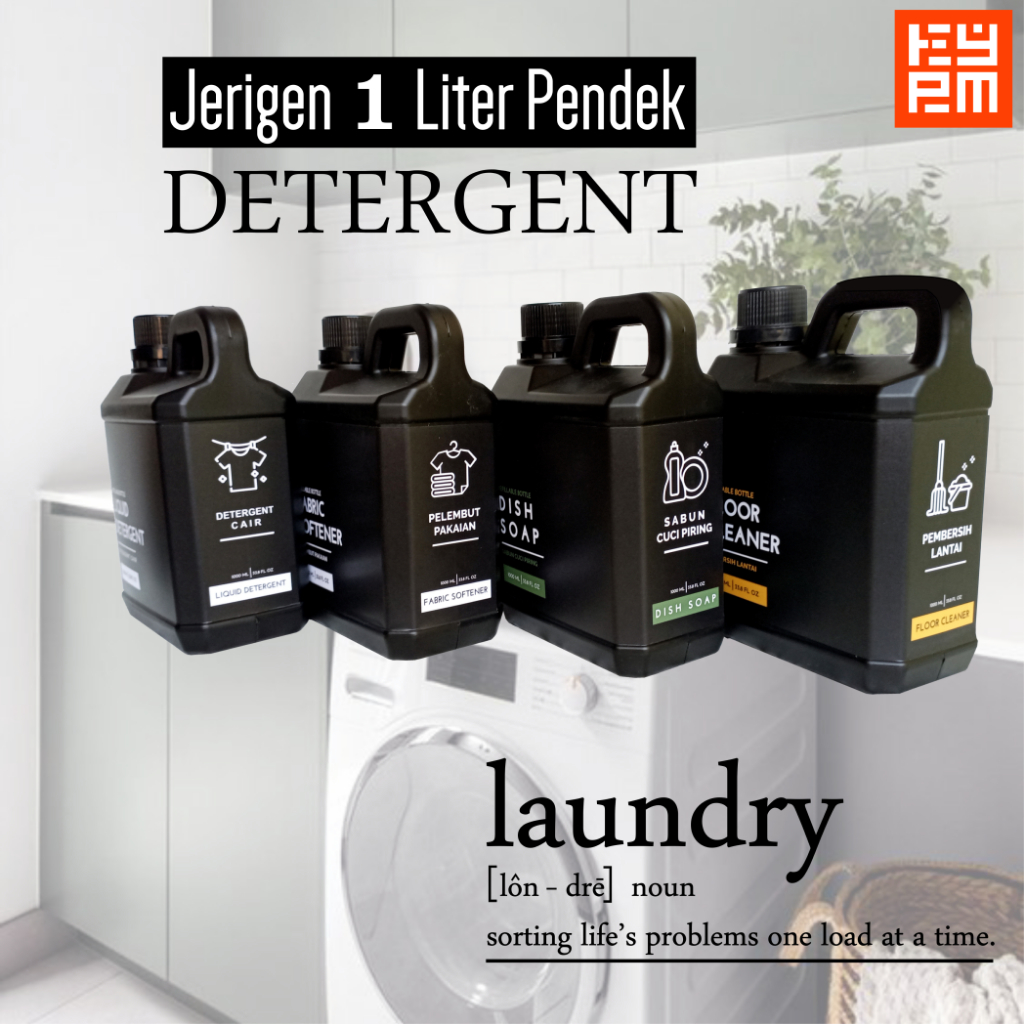 Jerigen Detergent Laundry 1 liter Hitam Pendek aesthetic label Premium