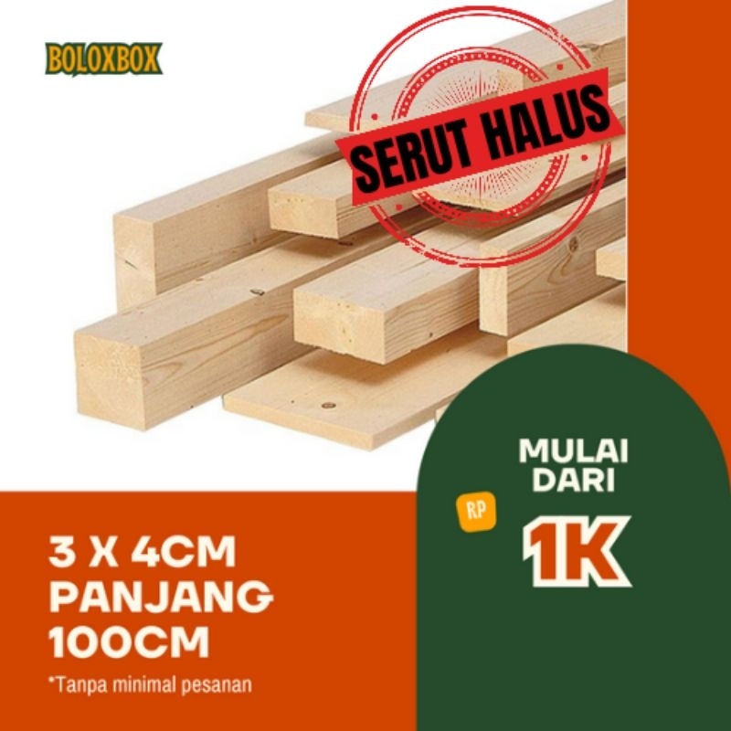 Lis kayu 3x4cm panjang 1 meter/Kaki meja