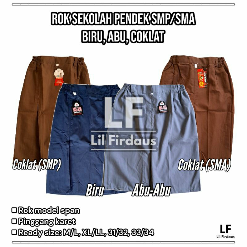 Rok Sekolah Pendek Biru, Abu-Abu, dan Coklat untuk Anak SMP SMA