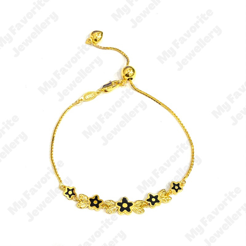 Gelang Serut Black Flowers Emas Asli Kadar 700 #myfavtk