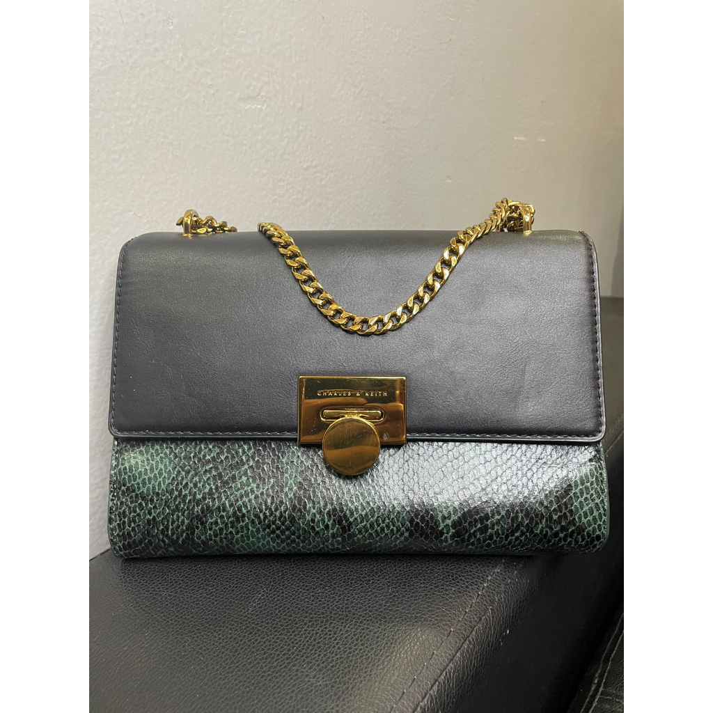 Charles n Keith Bag Green Croco