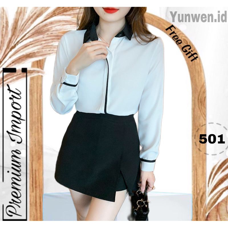 Baju kemeja putih wanita lengan panjang untuk kerja kuliah model korean style ukuran S M L XL terbar
