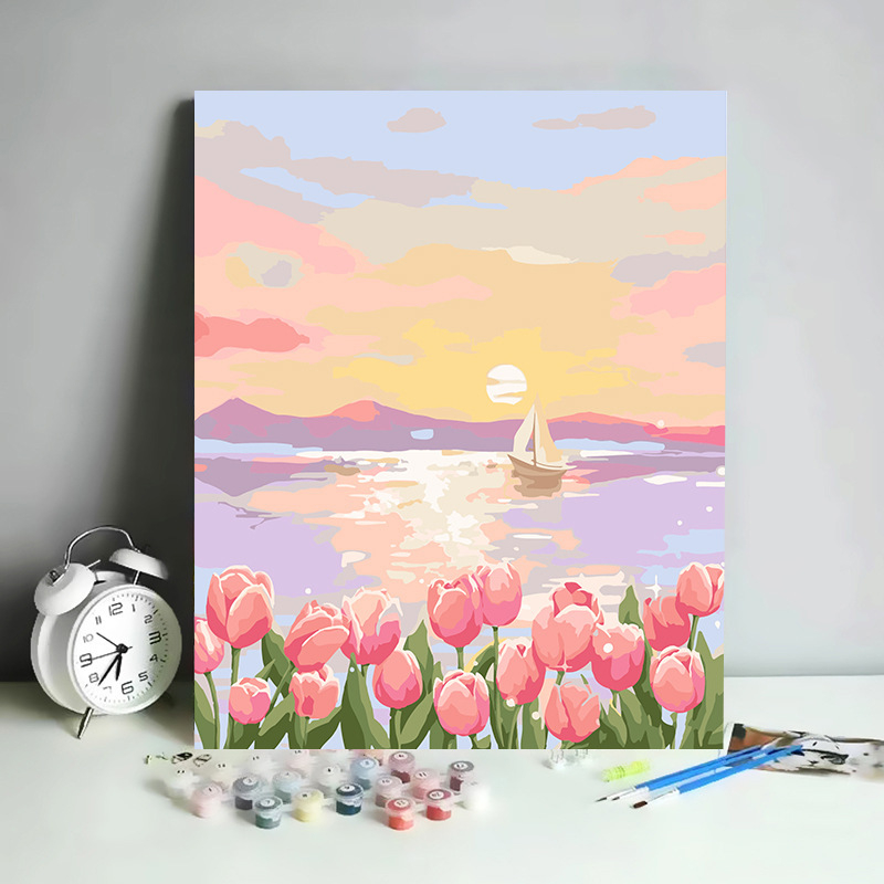 

[HARU] 40x50cm Paint by Number Kit With Frame Canvas DIY Floral Scenery Kanvas Lukis Set Menggambar Melukis