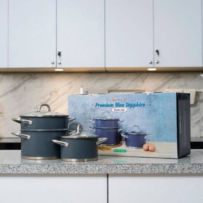 Rustic Set Promo // Premium Blue Sapphire stainless steel cookware // panci swiden // pan anti lengk