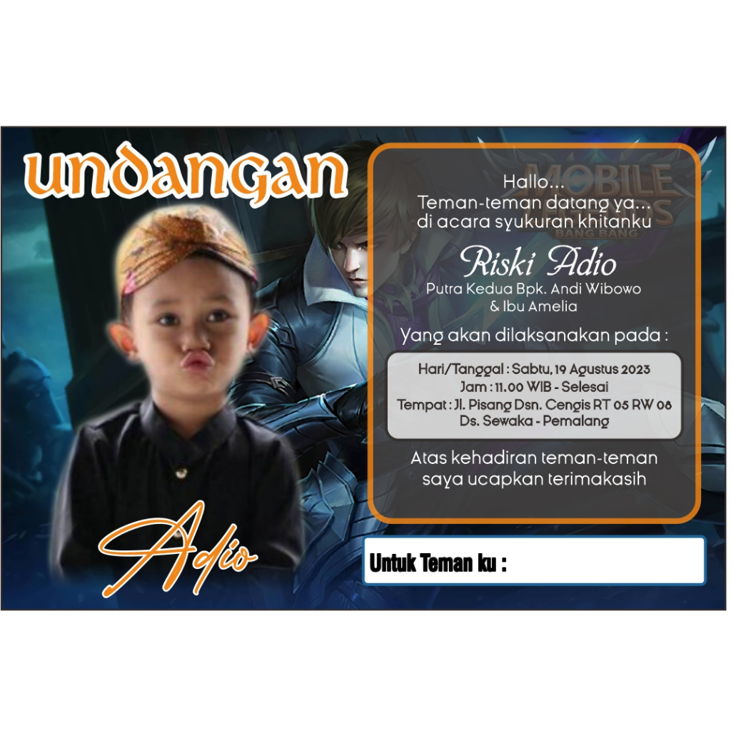 Undangan Khitan Anak Tema Kartun / Kartu Nasi Khitan / Undangan Tasyakuran Khitan desain Custom