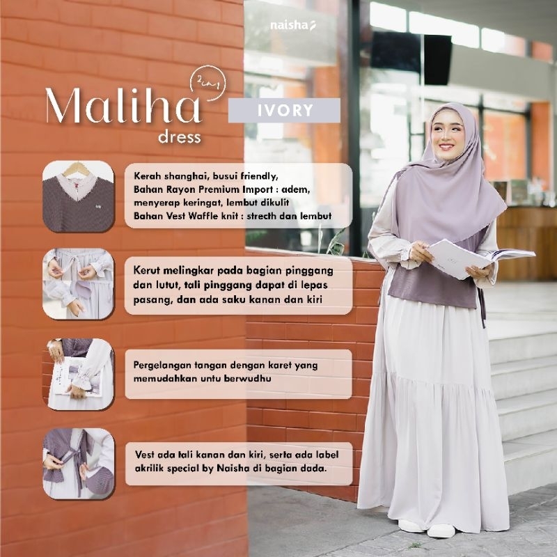 Gamis Maliha Dress Ivory S AS XL