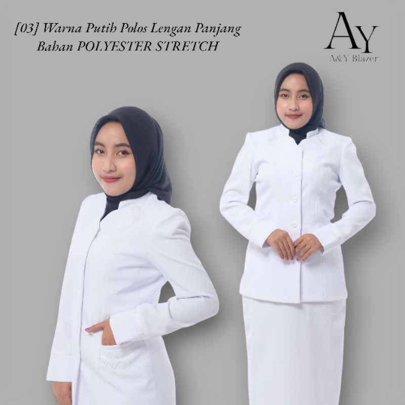 [04] A&Y Blazer Baju Seragam PDH Wanita Warna PUTIH POLOS Bahan Polyester Stretch & Semiwol | Seraga