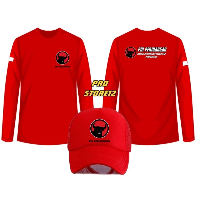 T-SHIRTKAOS PARTAI PDI PERJUANGAN BONUS TOPI || KAOS PARTAI PDI PERJUANGAN LENGAN PANJANG VOL.1