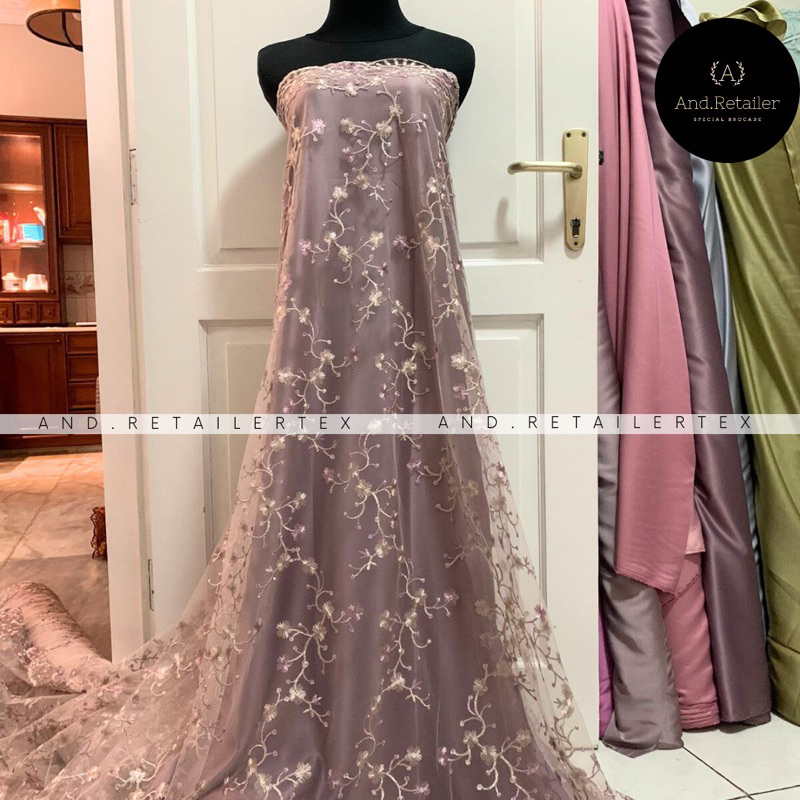 Bahan Kain Brokat Tile Gardenia 2 tone Warna Lavender Taro