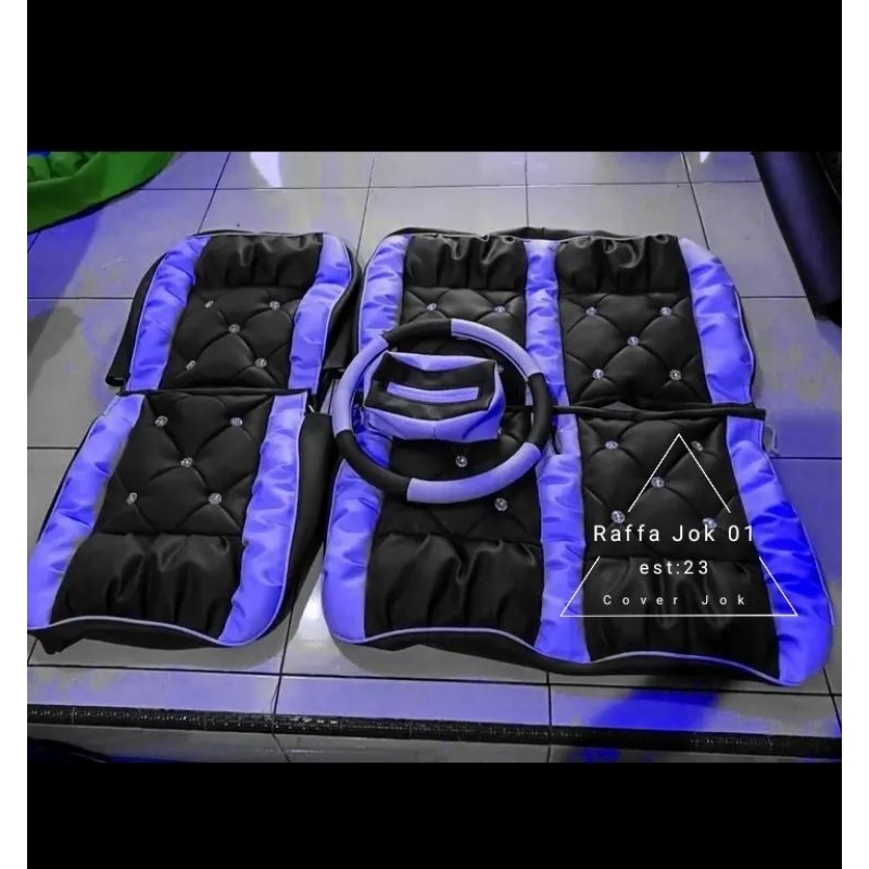 (COD)Sarung Jok Mobil Model Sofa Kancing+Stir+Bungkus tisu Untuk L300.Dfsk.Hiace.Kijang Kapsul (DLL)