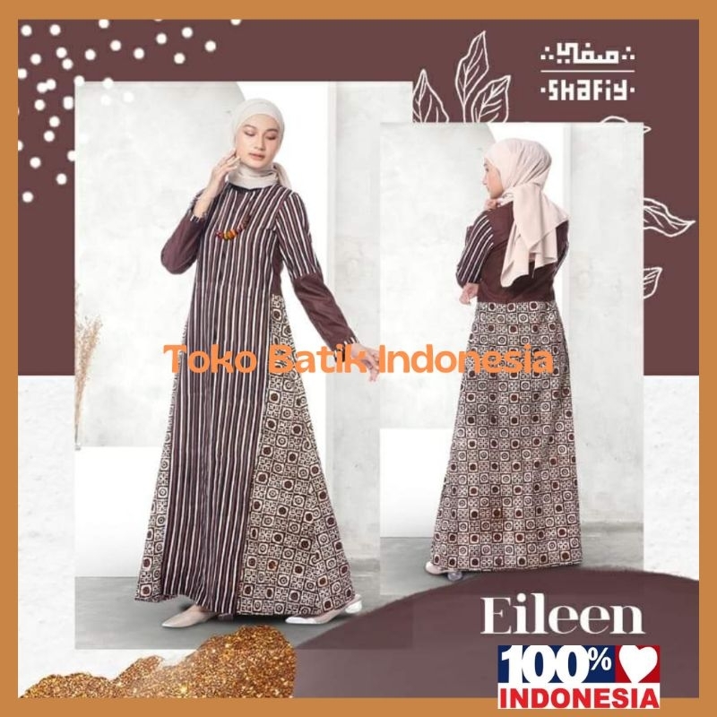 Baju Gamis Batik Etnik Shafiy GBL Eileen Tenun Lurik Kombinasi Toyobo Dress Muslimah Syari Busui Mod