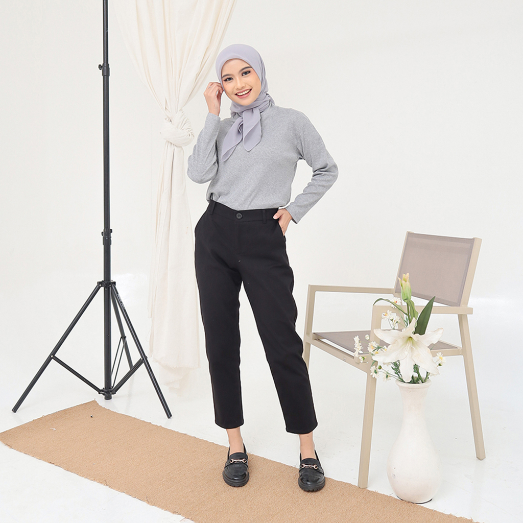 Celana Baggy Pants Wanita Bahan Twill Stretch