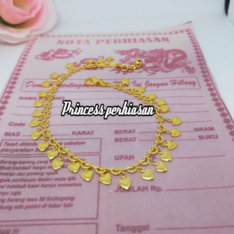 gelang kaki wanita love emas 2,5gram anti luntur anti karat