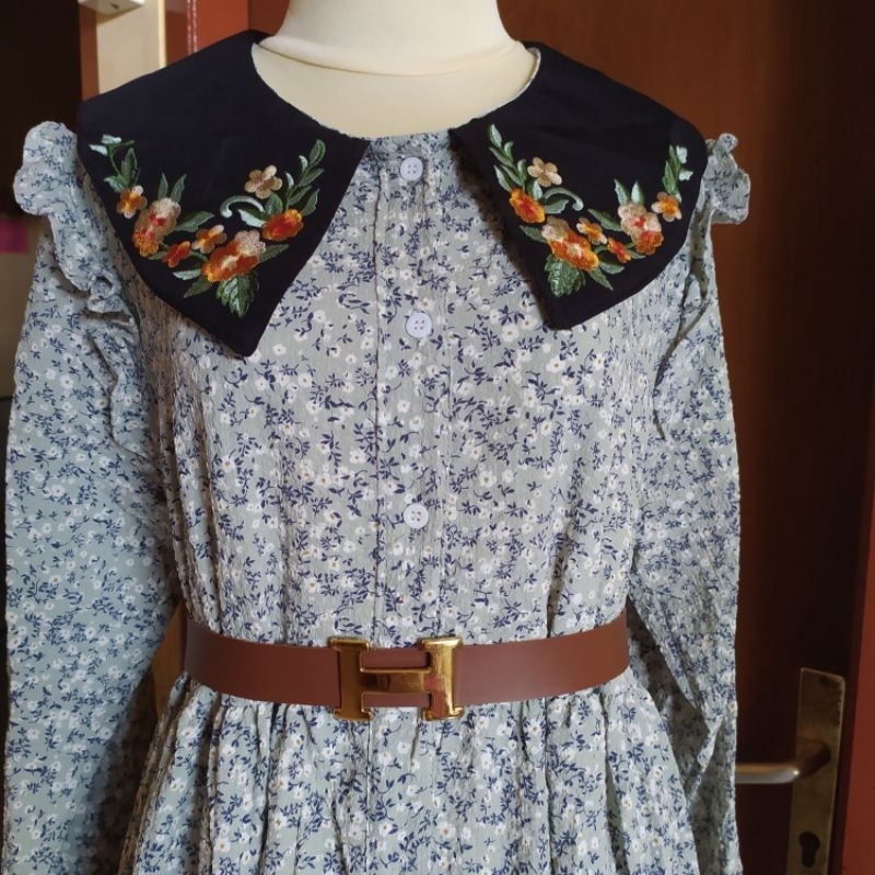 midi dress motif bunga/midi cringkle/gamis bunga/gamis cringkle midi sailor midi korea dress sailor 