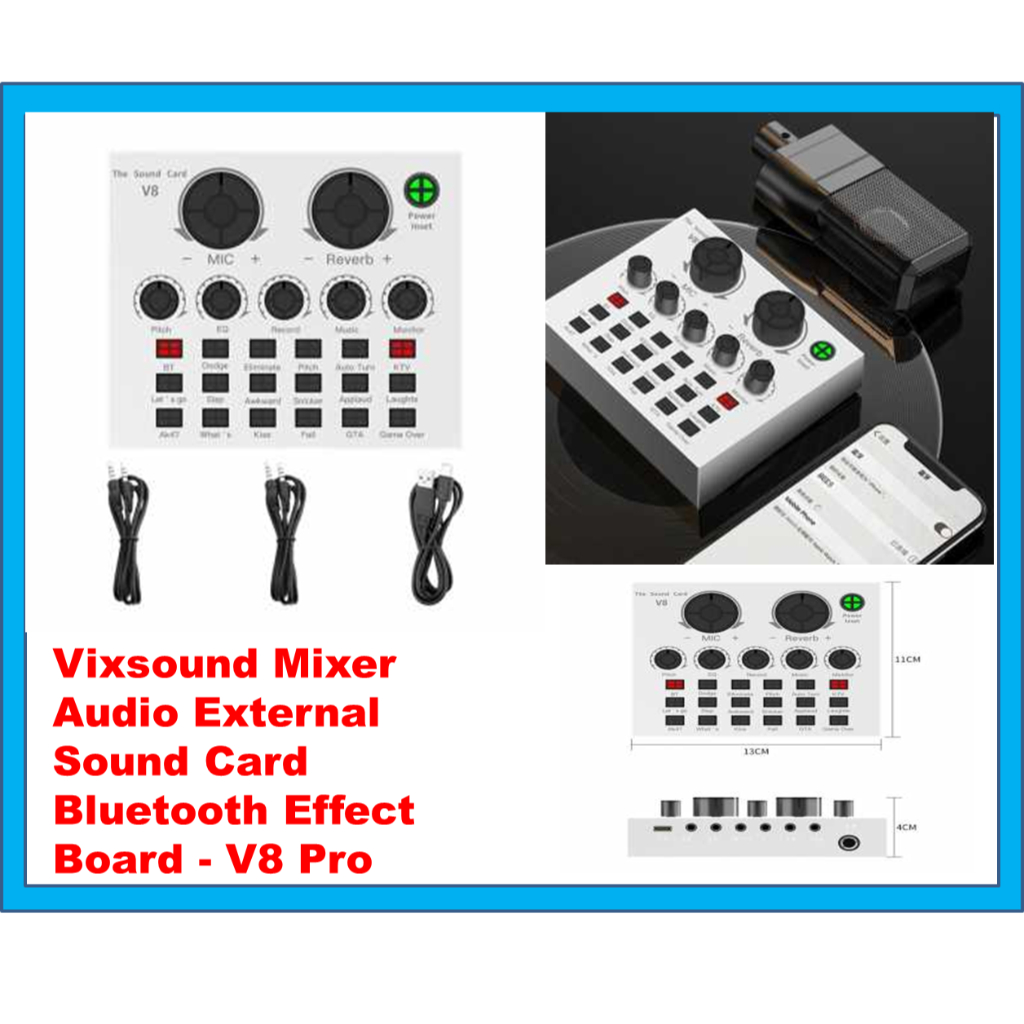 Mixer Audio External Sound Card Bluetooth Effect Board - V8 Pro SoundCard Bluetooth Live Mixer Audio