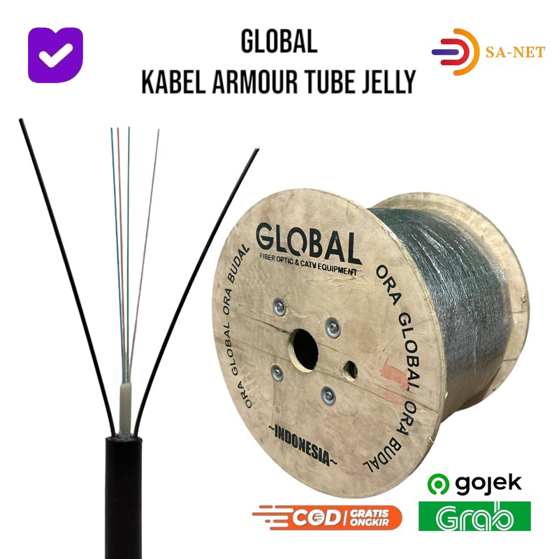 GLOBAL 2 4 12 CORE ARMOURE TUBE JELLY 1KM / 1000M - KABEL FIBER BULAT PLUS 2 SELING 2 CORE 4 CORE 12