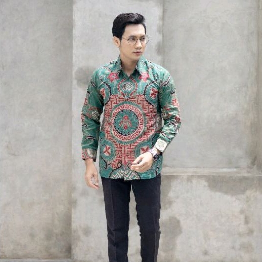 Batik Pria Lengan Panjang Slimfit  Hem Baju Modern Premium Model Terbaru Motif  CAKRA HIJAU