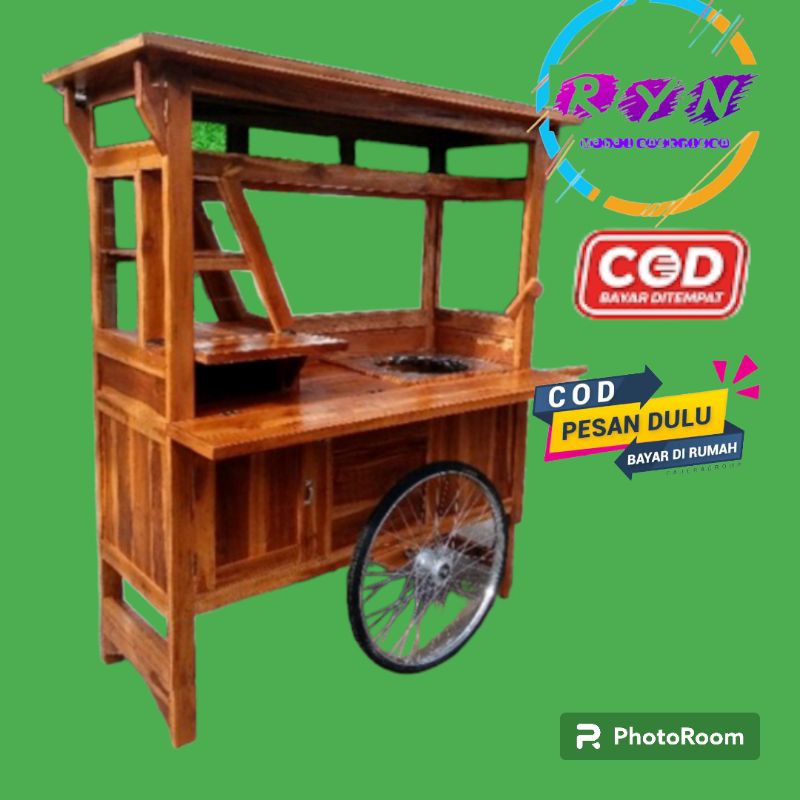 gerobak soto Lamongan dorong full kaca roda becak kayu jati free ongkir