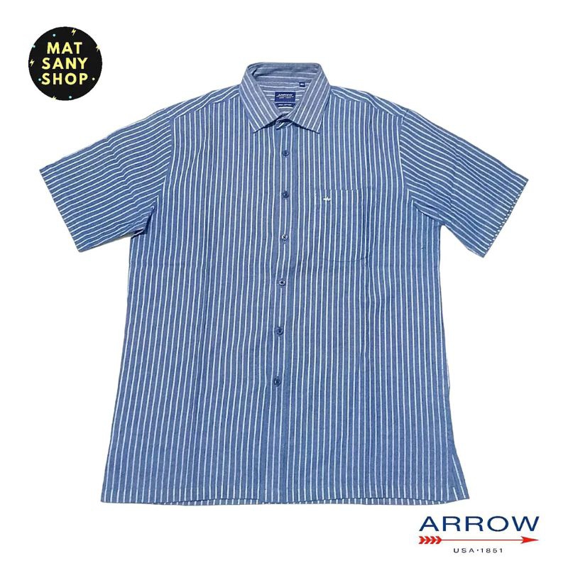 Kemeja Kasual Kantor Kerja Arrow Lengan Pendek Garis Biru