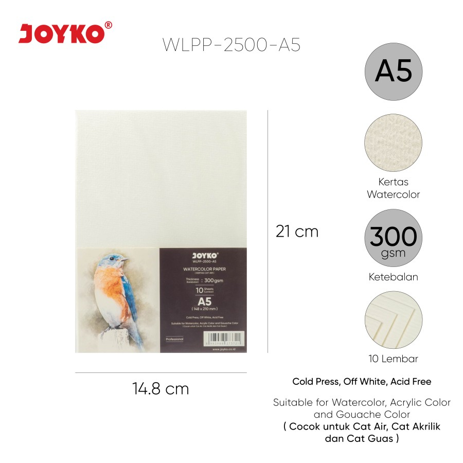 

Watercolor Paper Kertas Cat Air 300 gsm 10 Sheets Joyko WLPP-2500-A5
