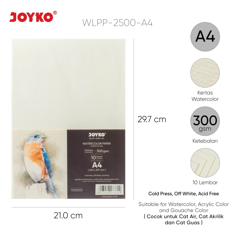 

Watercolor Paper Kertas Cat Air 300 gsm 10 Sheets Joyko WLPP-2500-A4